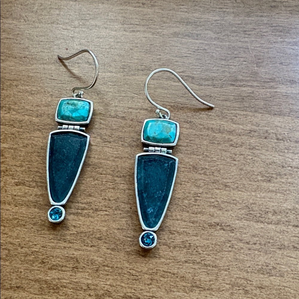 Silpada Sterling Swarovski Crystal Compressed Turquoise Quartzite Earrings